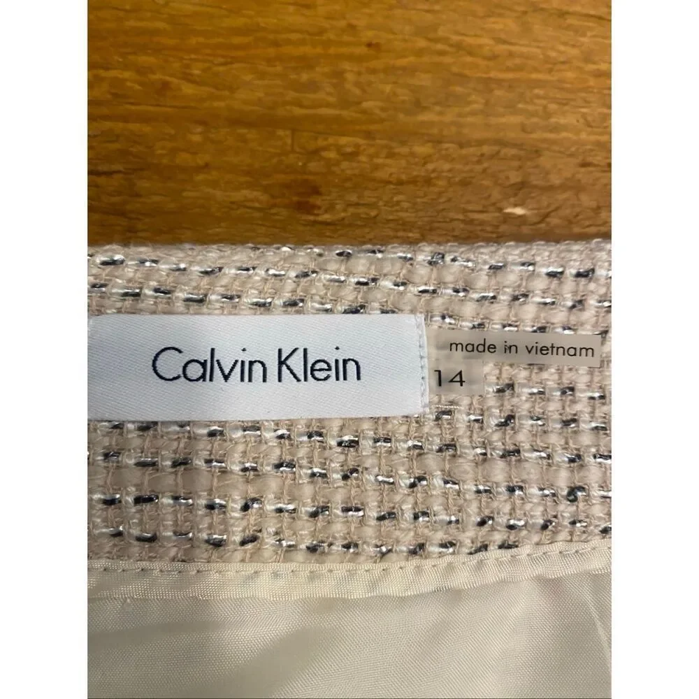 Calvin Klein size 14 Tweed Pencil Skirt beige business wear